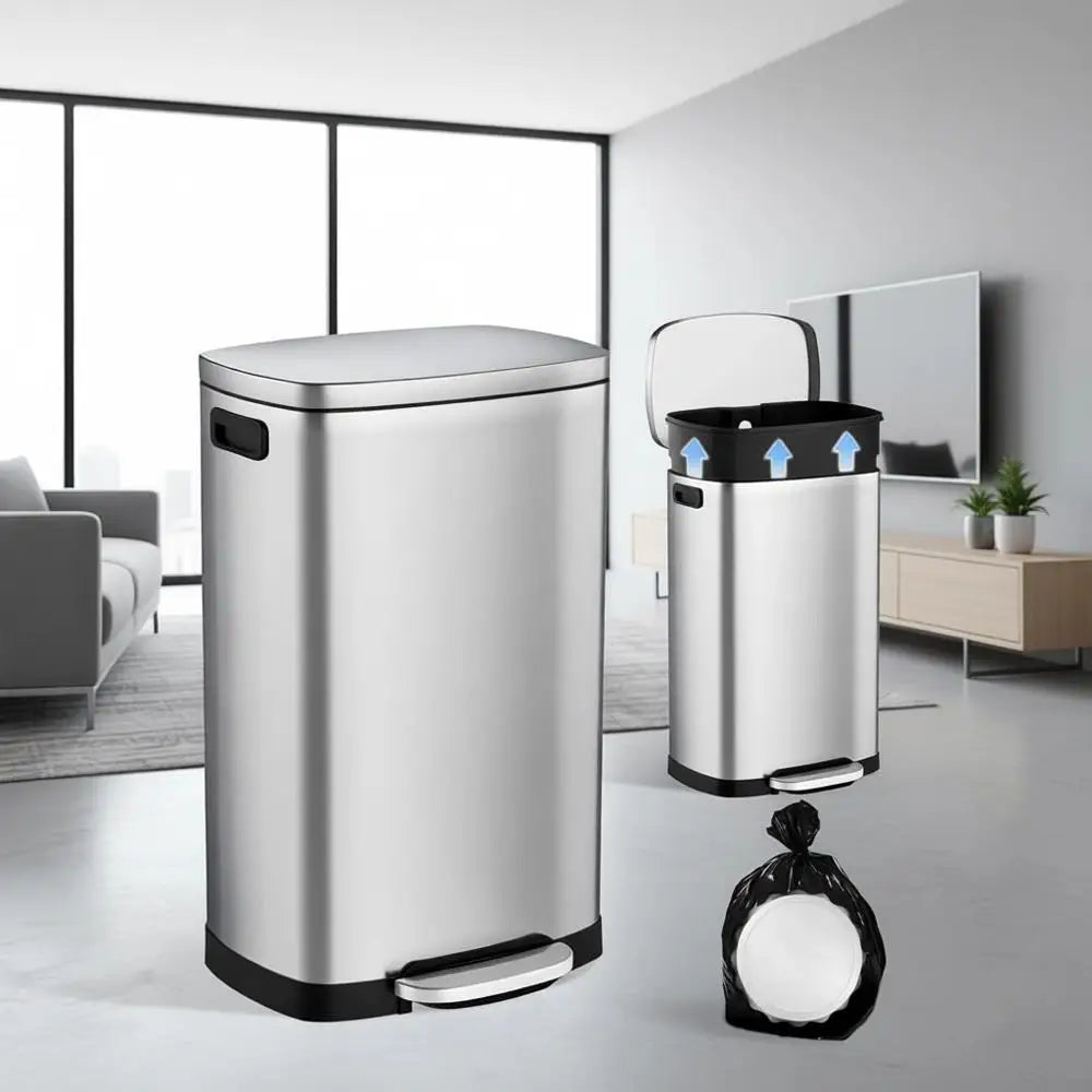 13 Gallon Stainless Steel Pedal Trash Can with Lid, 50L Capacity, Removable Bucket, Suitable for Home and Office