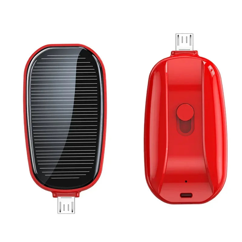 Solar Keychain Power Bank — 1200mAh Mini Emergency Charger for iPhone & USB-C Devices
