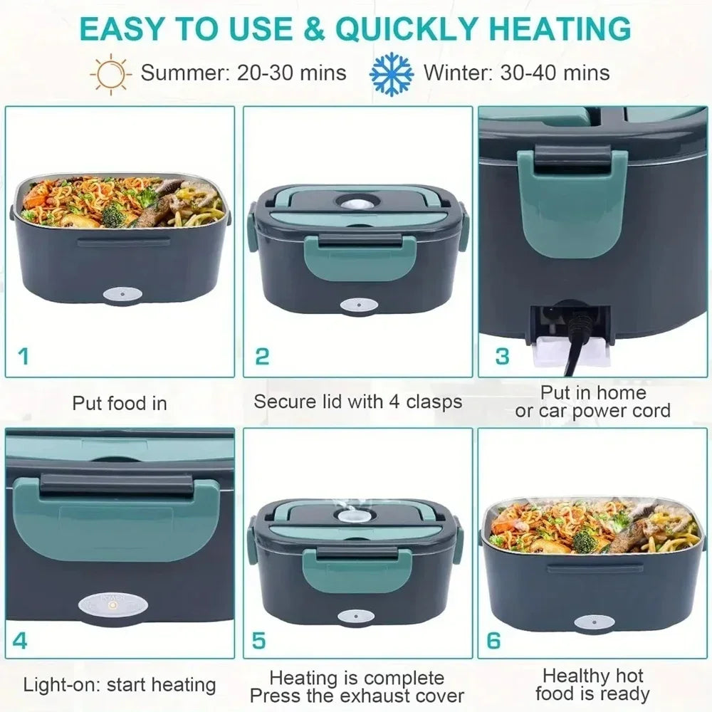 Electric Heated Lunch Box — 1.5L Portable 60W Food Warmer for Car & Office