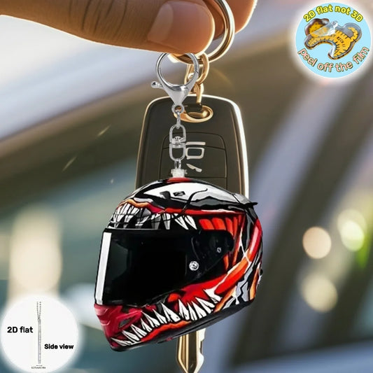 2D Motorcycle Helmet Keychain — Vintage Acrylic Charm for Keys, Bags & Gifts