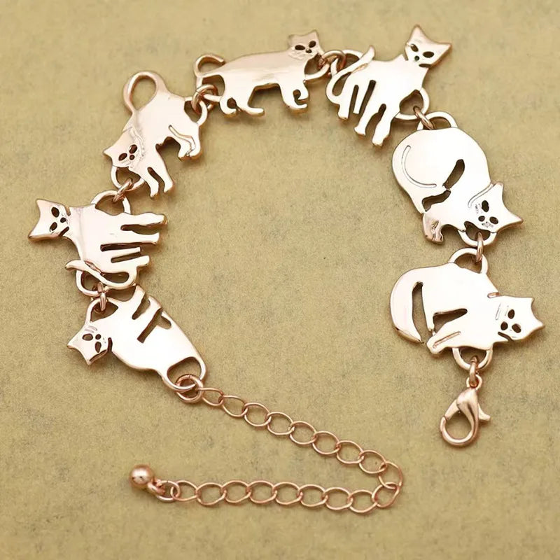 Cute Cat Charm Chain Link Bracelet