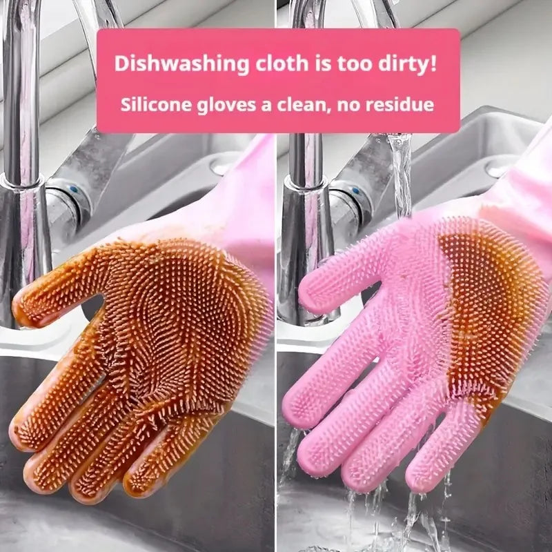 Reusable Silicone Scrubbing Gloves — Dishwashing & Household Cleaning Gloves