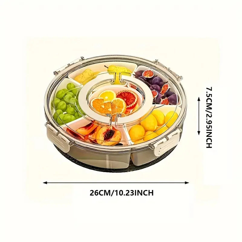 Rotating Divided Snack Serving Tray with Lid — Portable Snackle Box for Parties & Entertaining