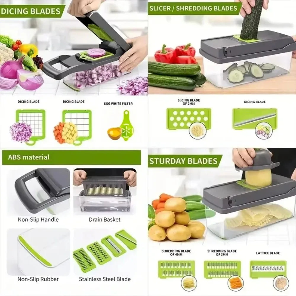 16-in-1 Vegetable Chopper & Slicer Set — with Container & Safety Guard