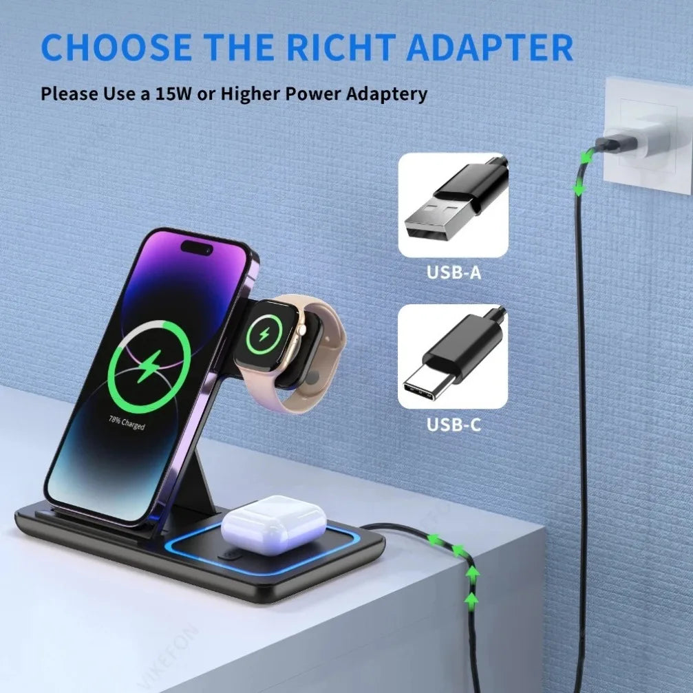 3-in-1 Foldable MagSafe Wireless Charging Station