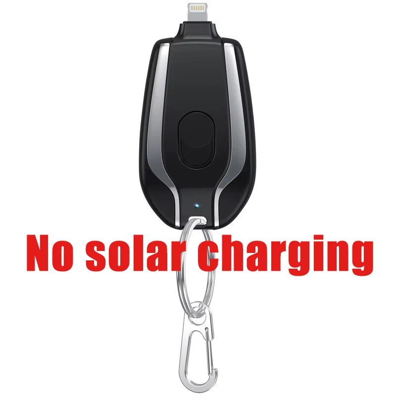 Solar Keychain Power Bank — 1200mAh Mini Emergency Charger for iPhone & USB-C Devices