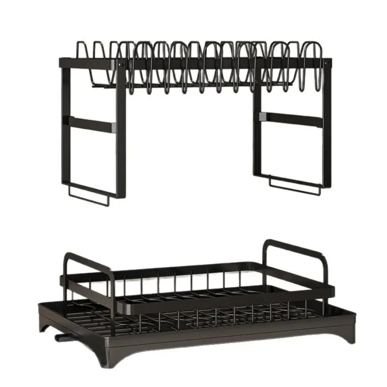 2-Tier Rotating Dish Drying Rack — 360° Swivel Drainboard with Utensil Holder, No-Drill Metal Organizer