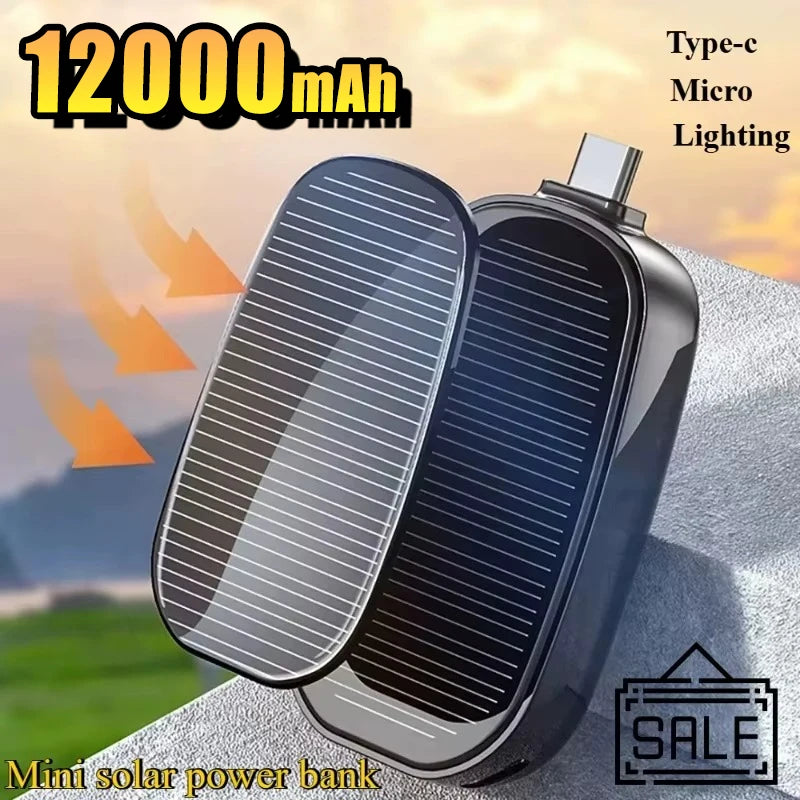 Solar Keychain Power Bank — 1200mAh Mini Emergency Charger for iPhone & USB-C Devices