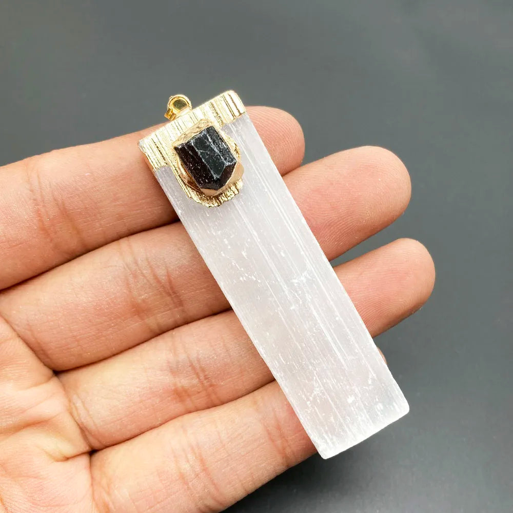 Natural Selenite & Black Tourmaline Crystal Set