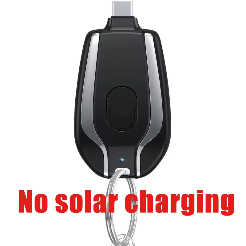 Solar Keychain Power Bank — 1200mAh Mini Emergency Charger for iPhone & USB-C Devices