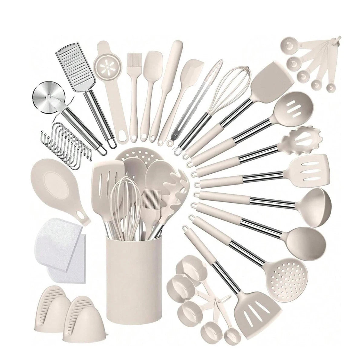 43-Piece Silicone Kitchen Utensil Set — Heat-Resistant, Non-Stick Safe with Stainless Steel Handles
