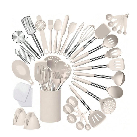43-Piece Silicone Kitchen Utensil Set — Heat-Resistant, Non-Stick Safe with Stainless Steel Handles