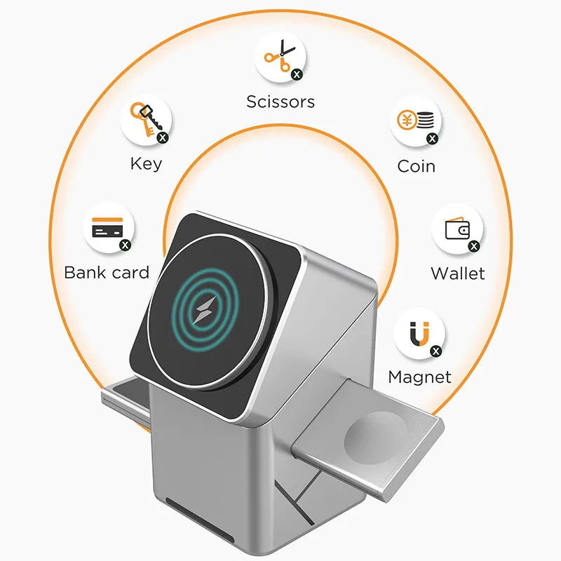 Qi2 3-in-1 Magnetic Wireless Charging Stand — 15W Fast Charger for iPhone, Apple Watch & AirPods