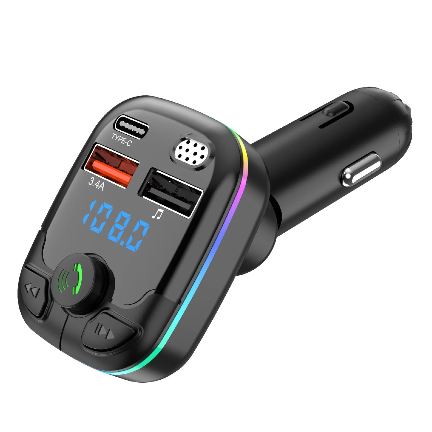 Bluetooth 5.0 Car FM Transmitter with USB & Type-C