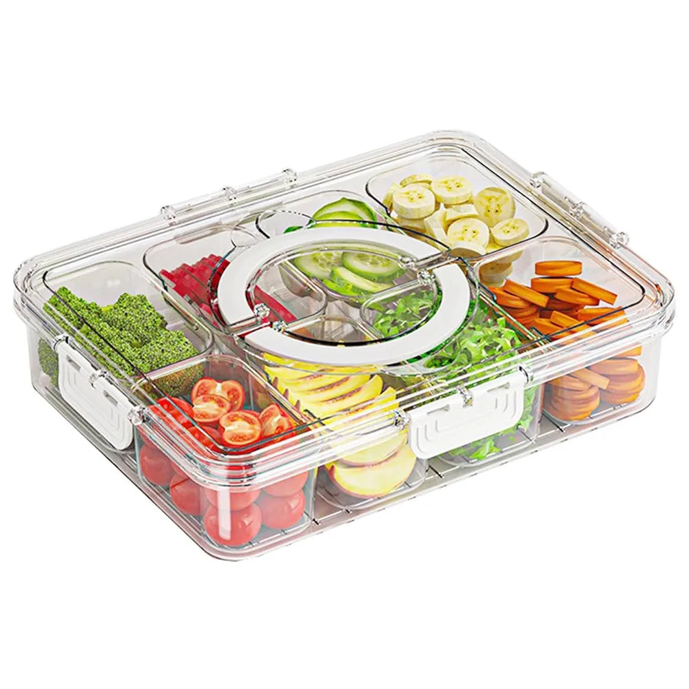 Divided Snack Serving Tray with Lid & Handle — Portable Veggie & Fruit Platter
