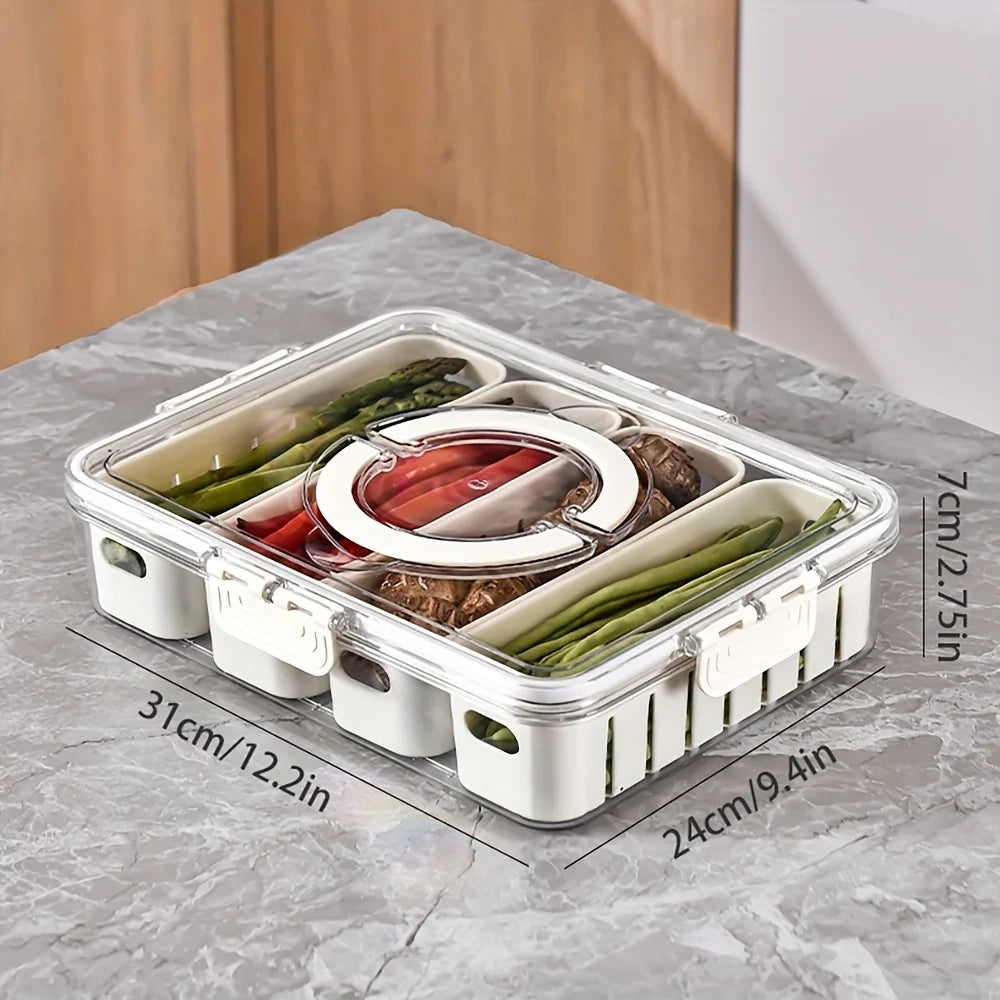 Rotating Divided Snack Serving Tray with Lid — Portable Snackle Box for Parties & Entertaining