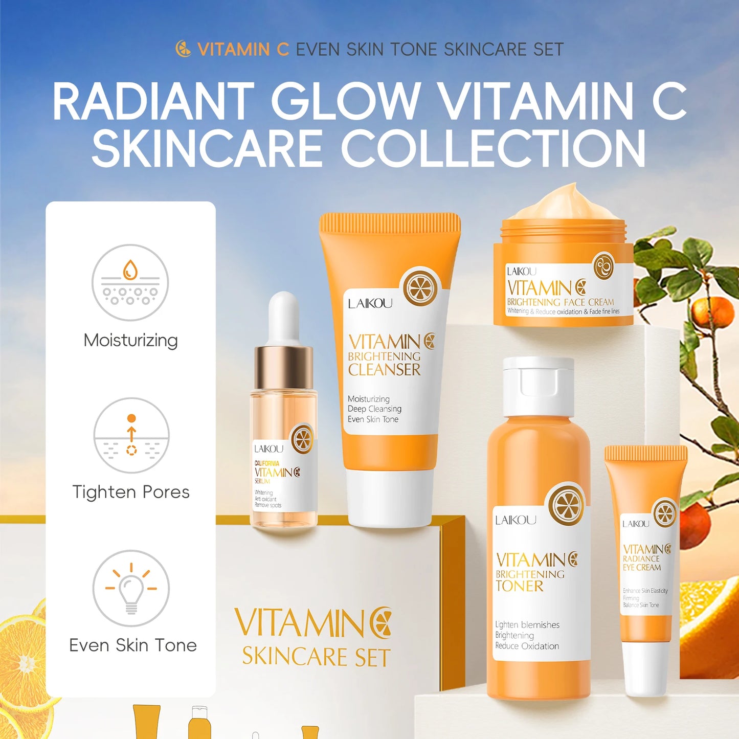 LAIKOU Vitamin C Brightening Skincare Set — 5-Piece Kit