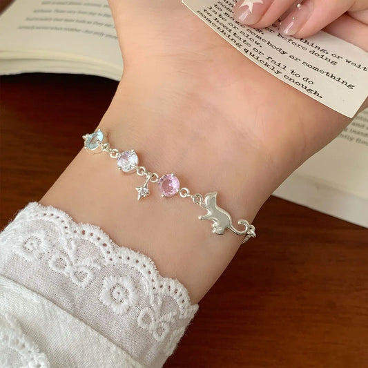 Cute Cat Charm Chain Link Bracelet