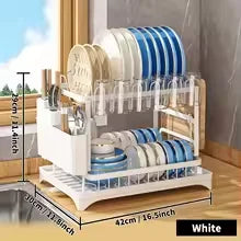 2-Tier Rotating Dish Drying Rack — 360° Swivel Drainboard with Utensil Holder, No-Drill Metal Organizer