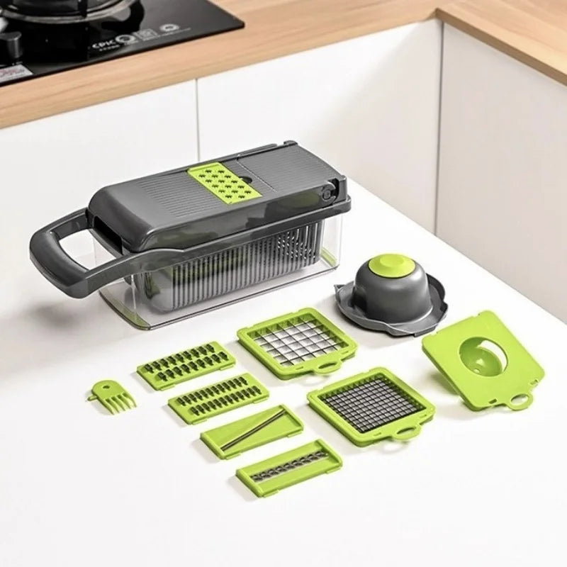 16-in-1 Vegetable Chopper & Slicer Set — with Container & Safety Guard
