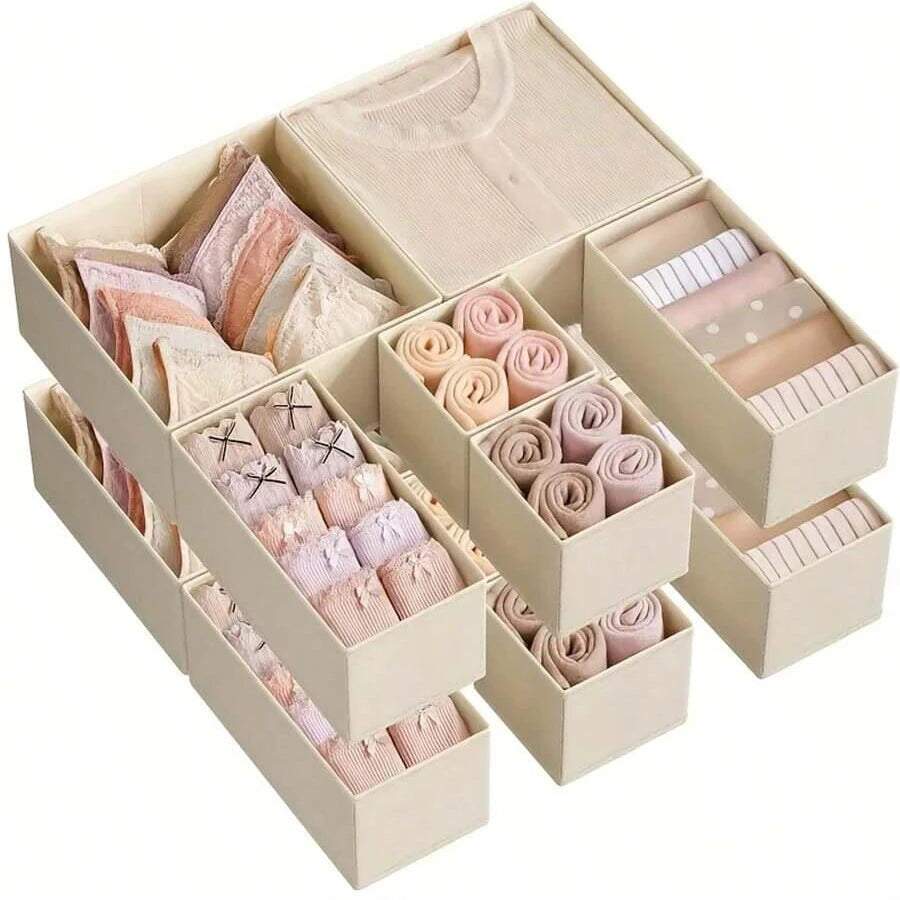 Foldable Underwear & Sock Drawer Organizer Box Set — Closet Storage Bins for Bras