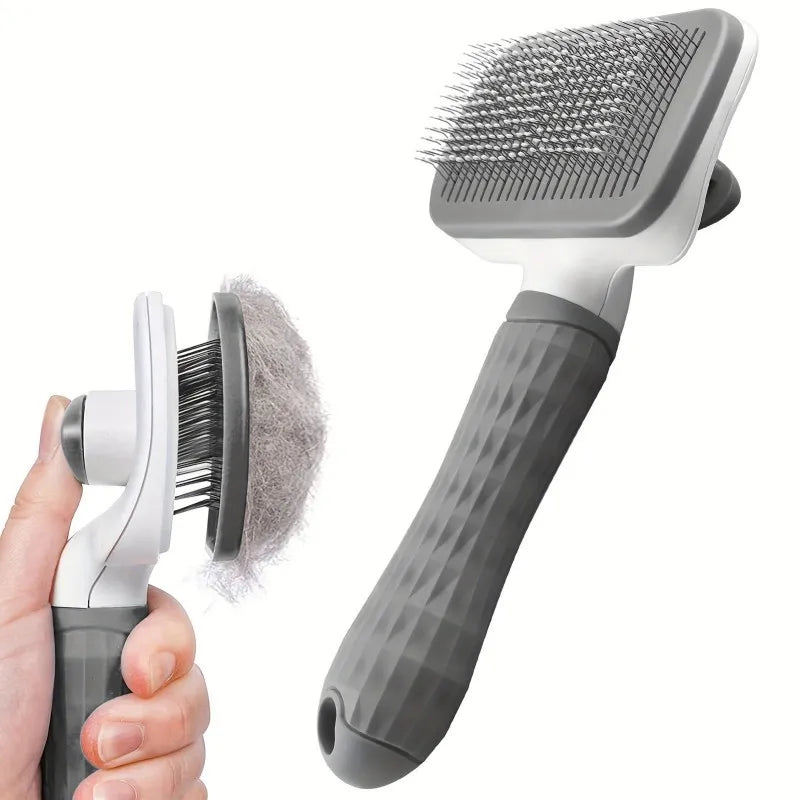 Self-Cleaning Pet Grooming Brush — Dog & Cat Slicker Comb with Gentle Round Tips