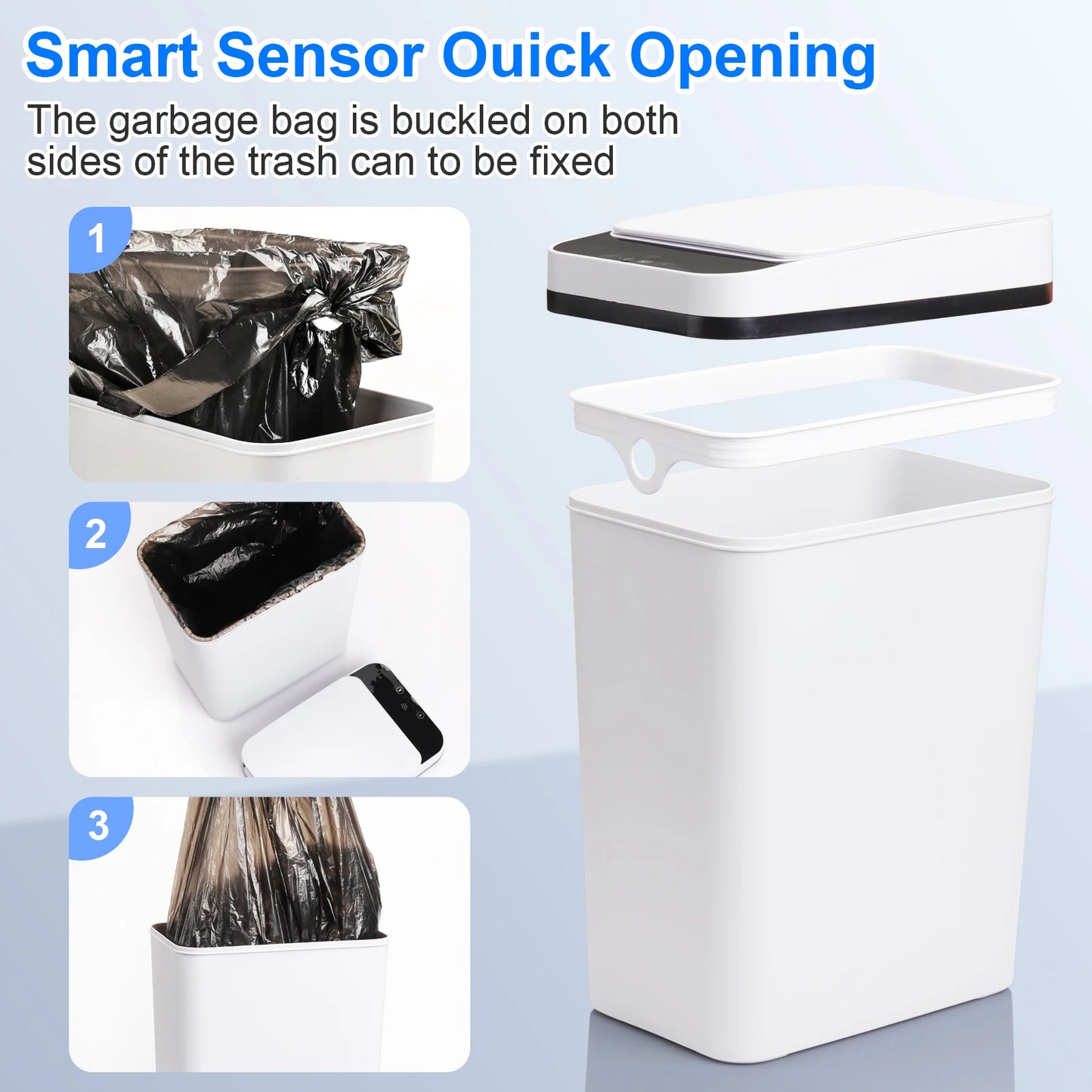2-Pack Touchless Trash Cans — 12L Motion Sensor Slim Bins for Bathroom, Bedroom & Office