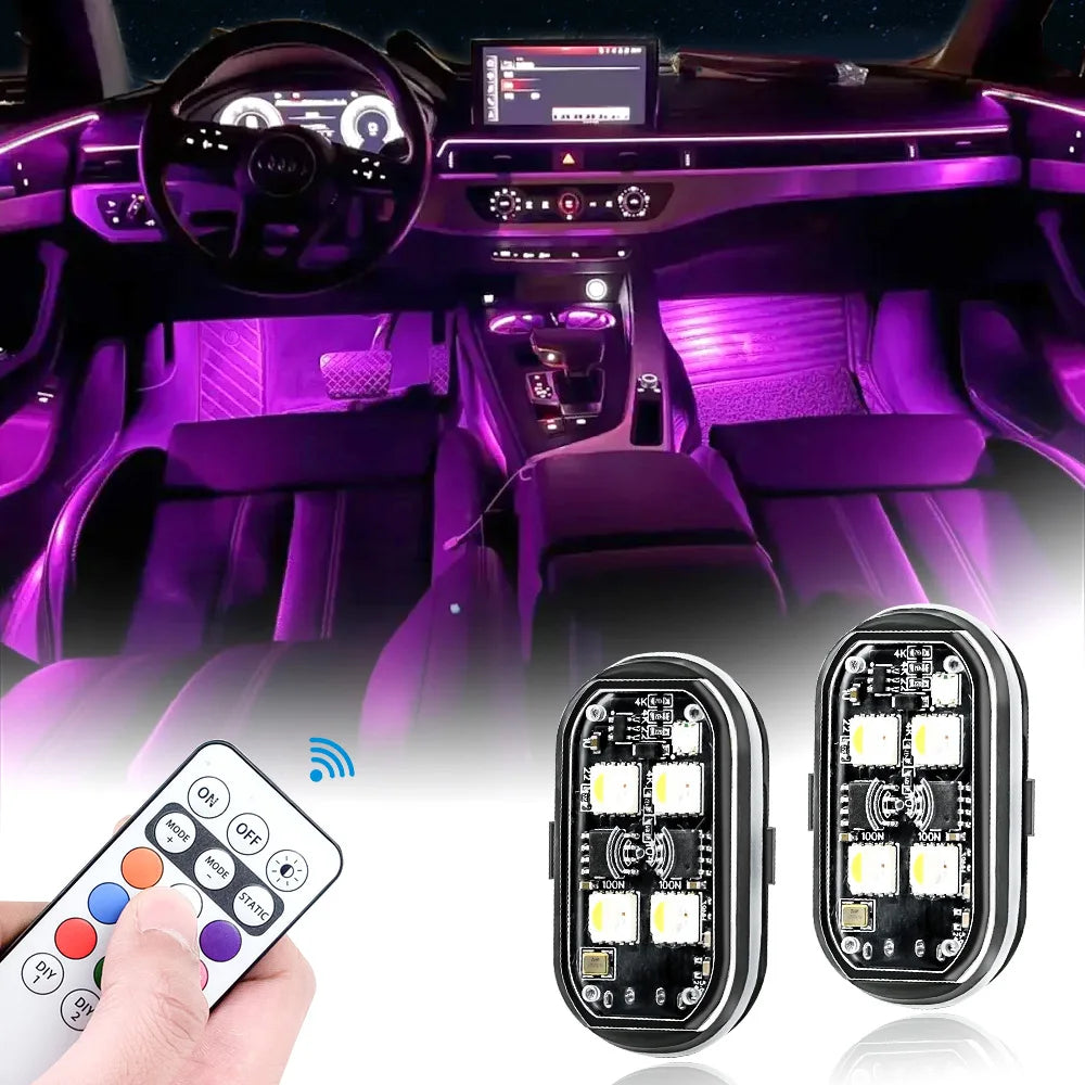 Wireless RGB LED Strobe Lights for Car — Rechargeable 8-Color Atmosphere & Warning Light