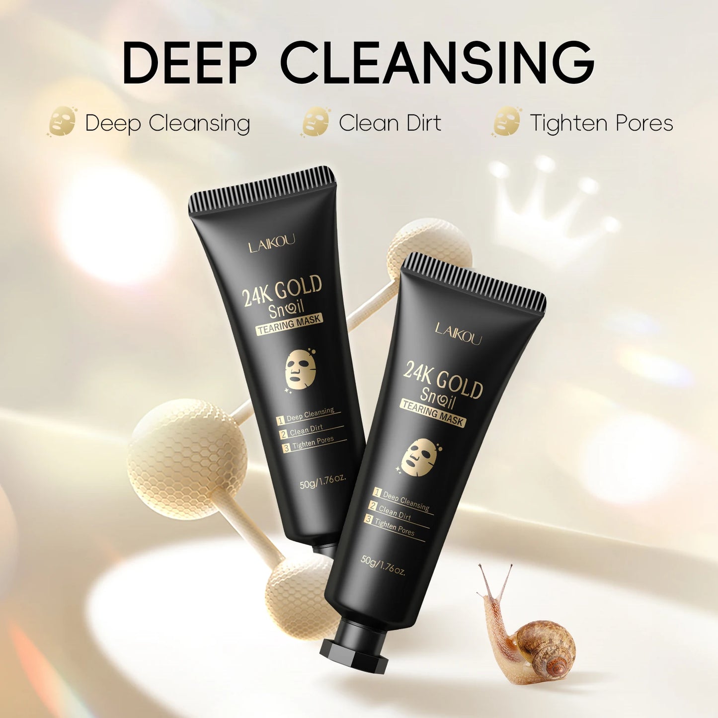 LAIKOU 24K Gold Snail Peel-Off Mask — Deep Cleansing 3-Pack
