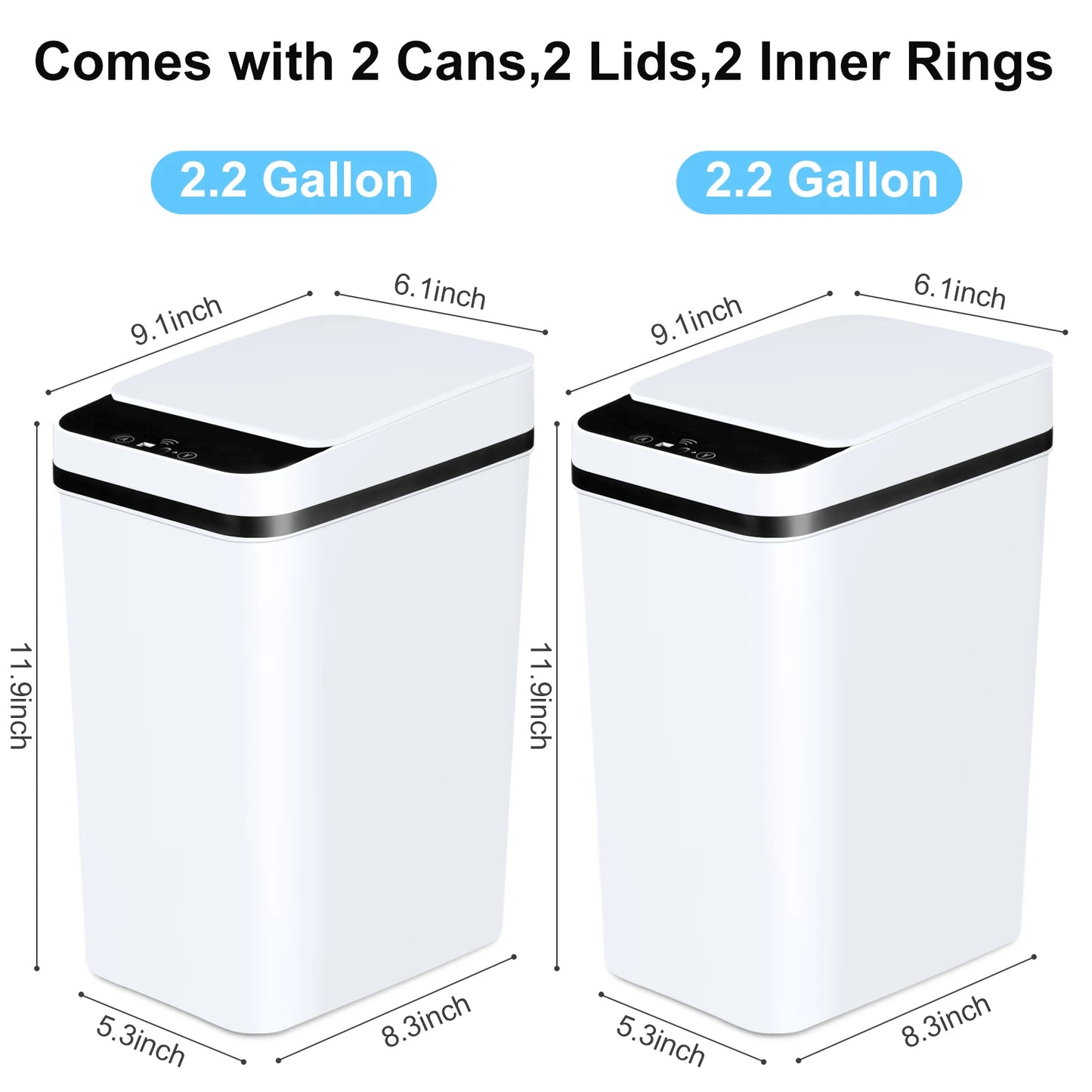 2-Pack Touchless Trash Cans — 12L Motion Sensor Slim Bins for Bathroom, Bedroom & Office
