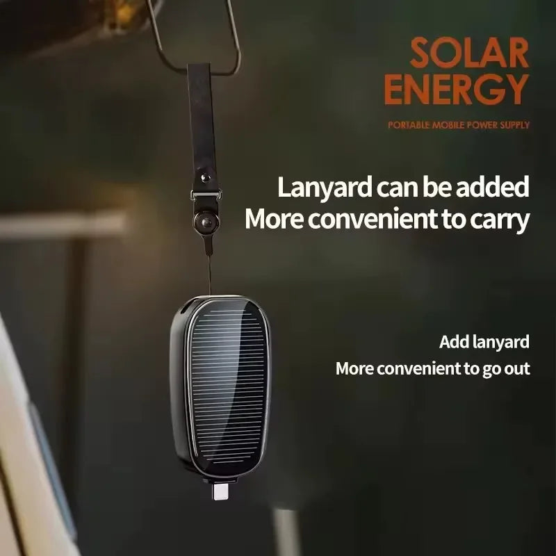 Solar Keychain Power Bank — 1200mAh Mini Emergency Charger for iPhone & USB-C Devices