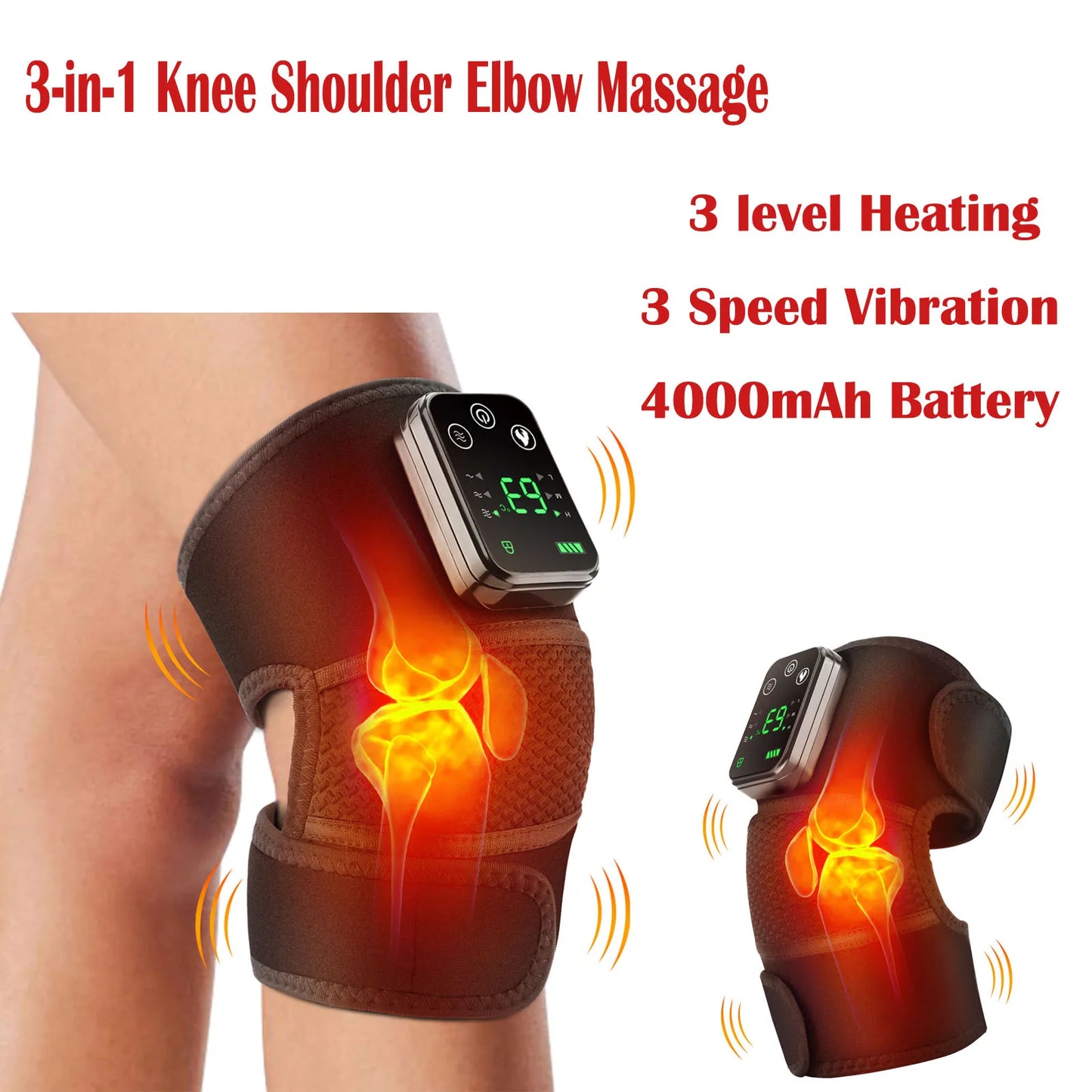 3-in-1 Heated Knee & Shoulder Massager Wrap — Vibration + Heat for Joint Pain Relief