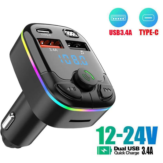 Bluetooth 5.0 Car FM Transmitter with USB & Type-C