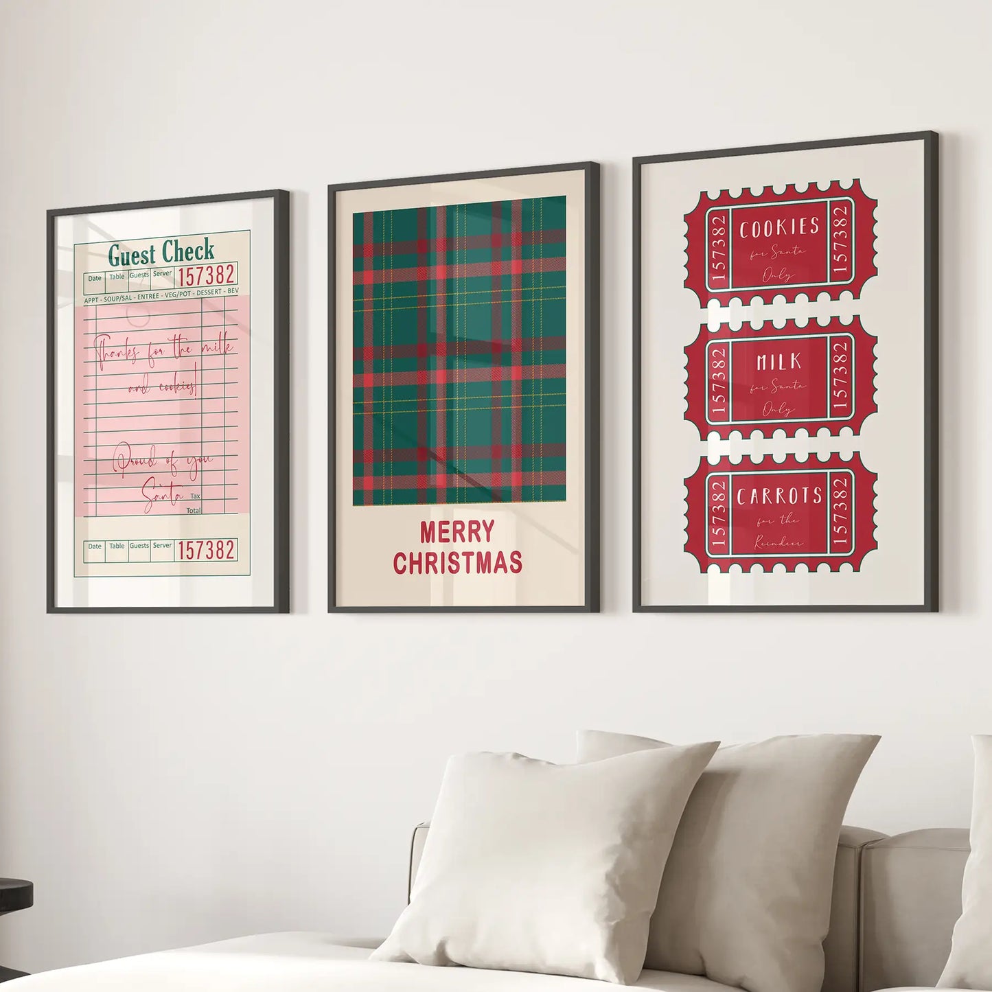 Christmas Wall Art Set. Guest Check, Santa Tickets