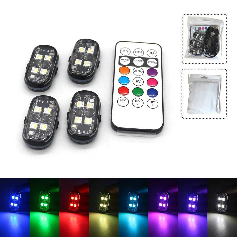 Wireless RGB LED Strobe Lights for Car — Rechargeable 8-Color Atmosphere & Warning Light