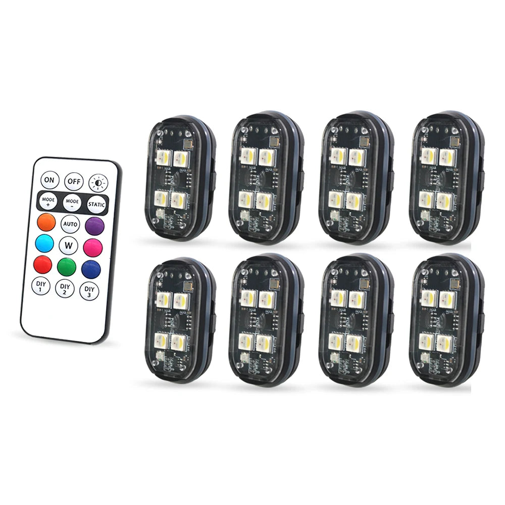 Wireless RGB LED Strobe Lights for Car — Rechargeable 8-Color Atmosphere & Warning Light