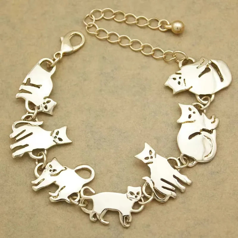 Cute Cat Charm Chain Link Bracelet