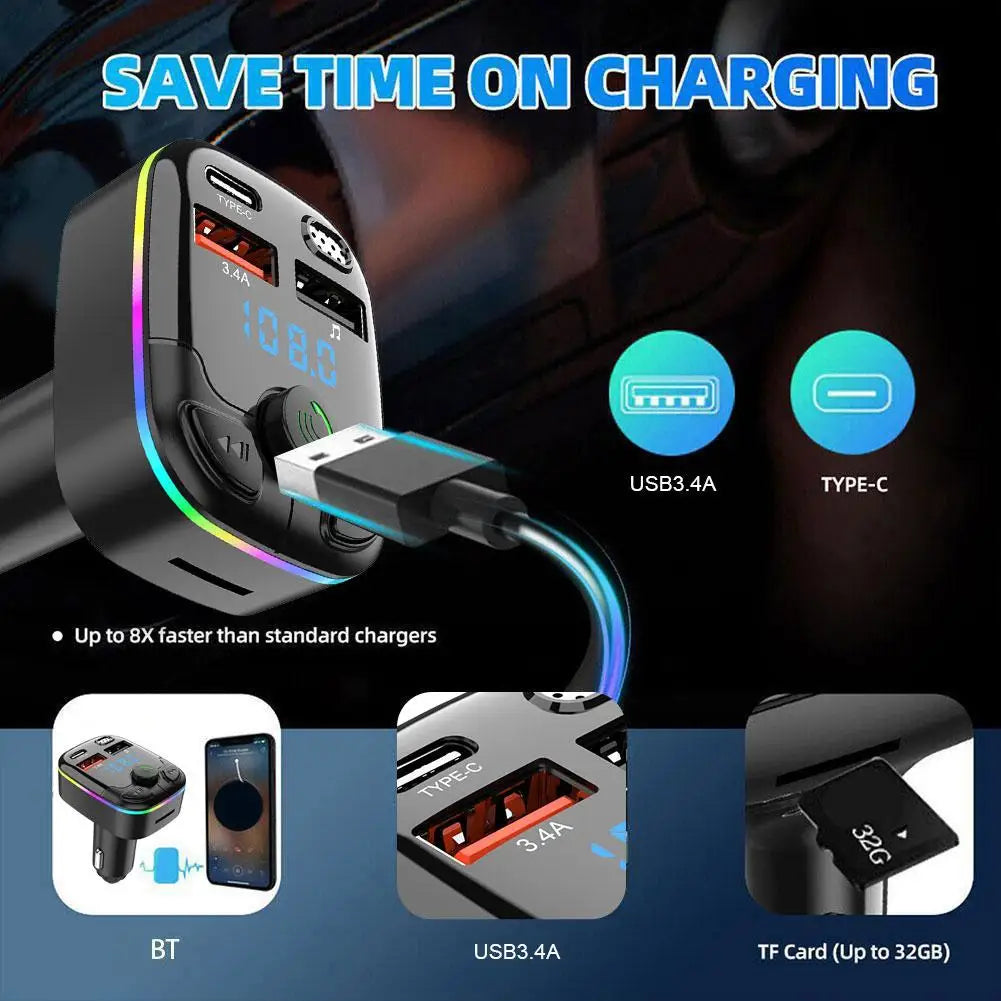 Bluetooth 5.0 Car FM Transmitter with USB & Type-C
