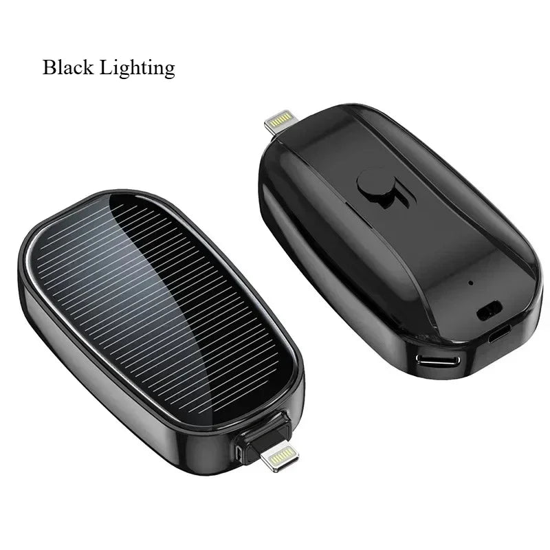 Solar Keychain Power Bank — 1200mAh Mini Emergency Charger for iPhone & USB-C Devices