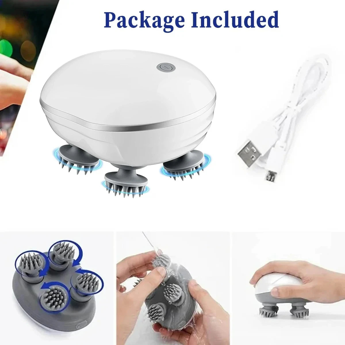 Electric Head & Scalp Massager with Red Light Therapy — Hair Growth & Stress Relief