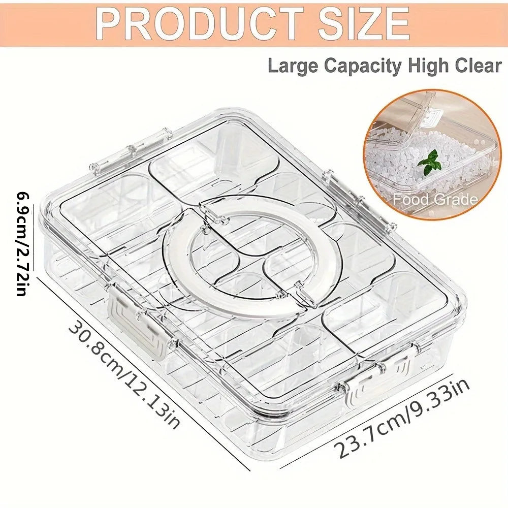 Divided Snack Serving Tray with Lid & Handle — Portable Veggie & Fruit Platter