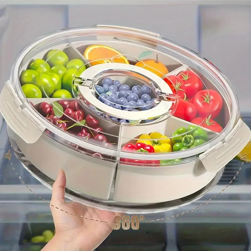 Rotating Divided Snack Serving Tray with Lid — Portable Snackle Box for Parties & Entertaining