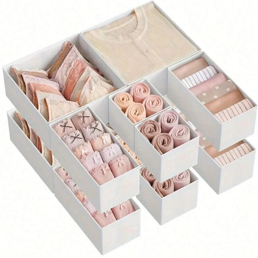 Foldable Underwear & Sock Drawer Organizer Box Set — Closet Storage Bins for Bras