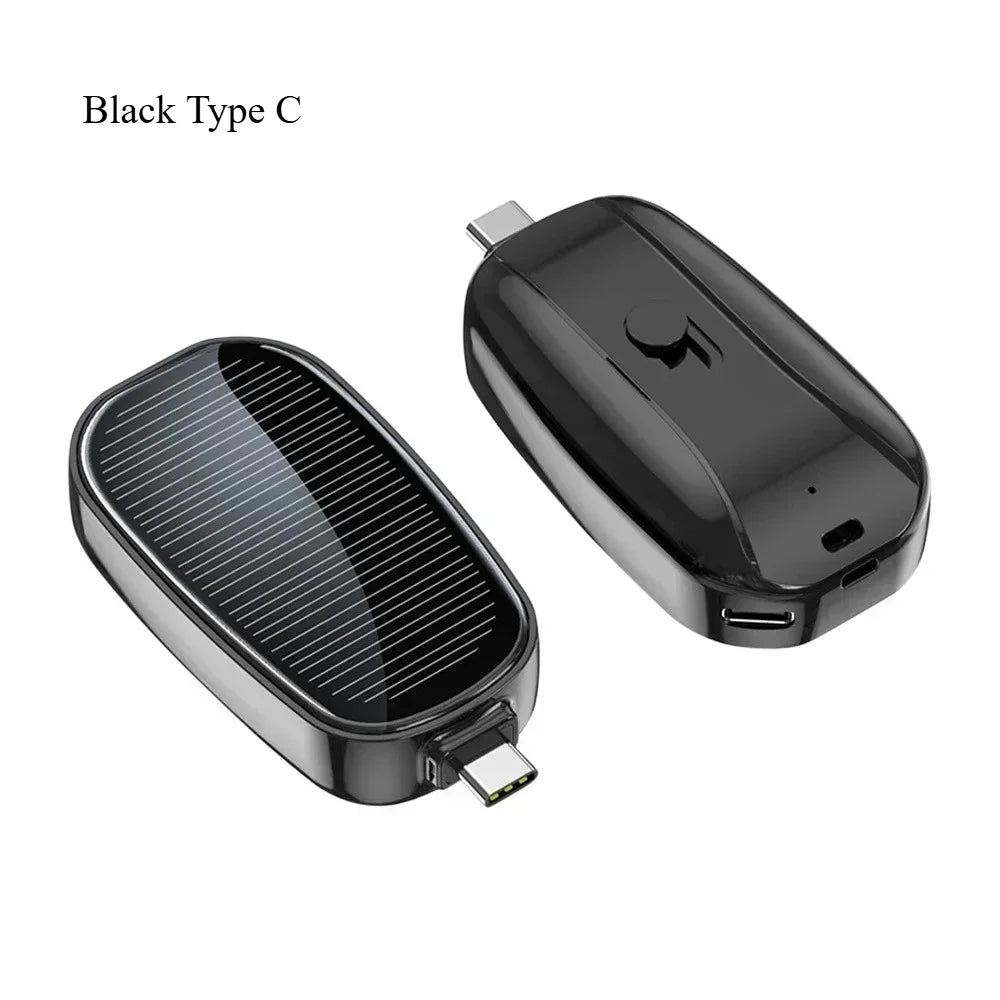 Solar Keychain Power Bank — 1200mAh Mini Emergency Charger for iPhone & USB-C Devices