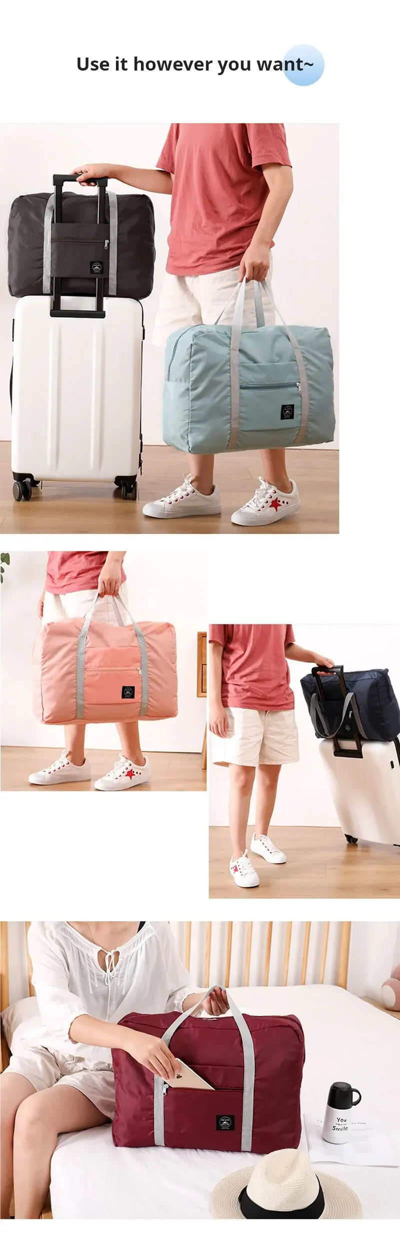 2-Pack Foldable Travel Duffel Bag — Carry On, Weekender & Gym Bag