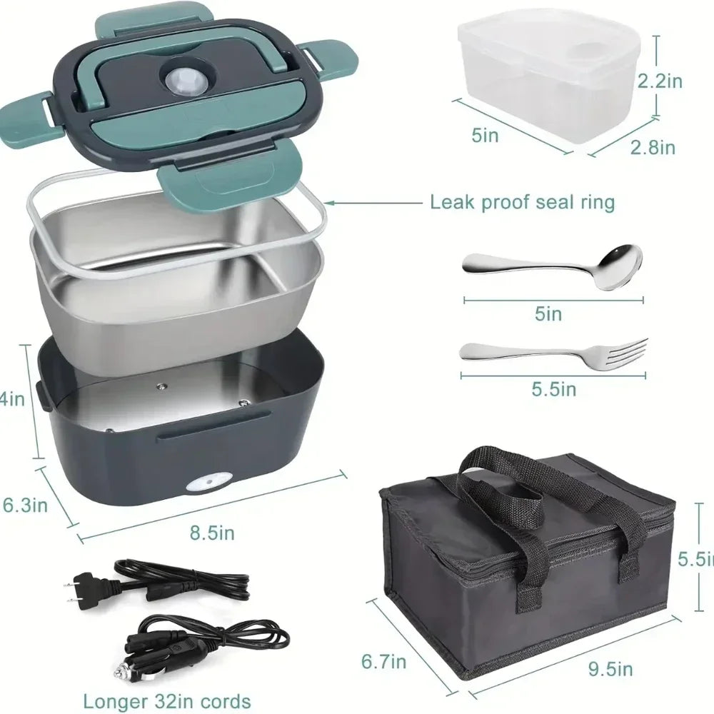 Electric Heated Lunch Box — 1.5L Portable 60W Food Warmer for Car & Office