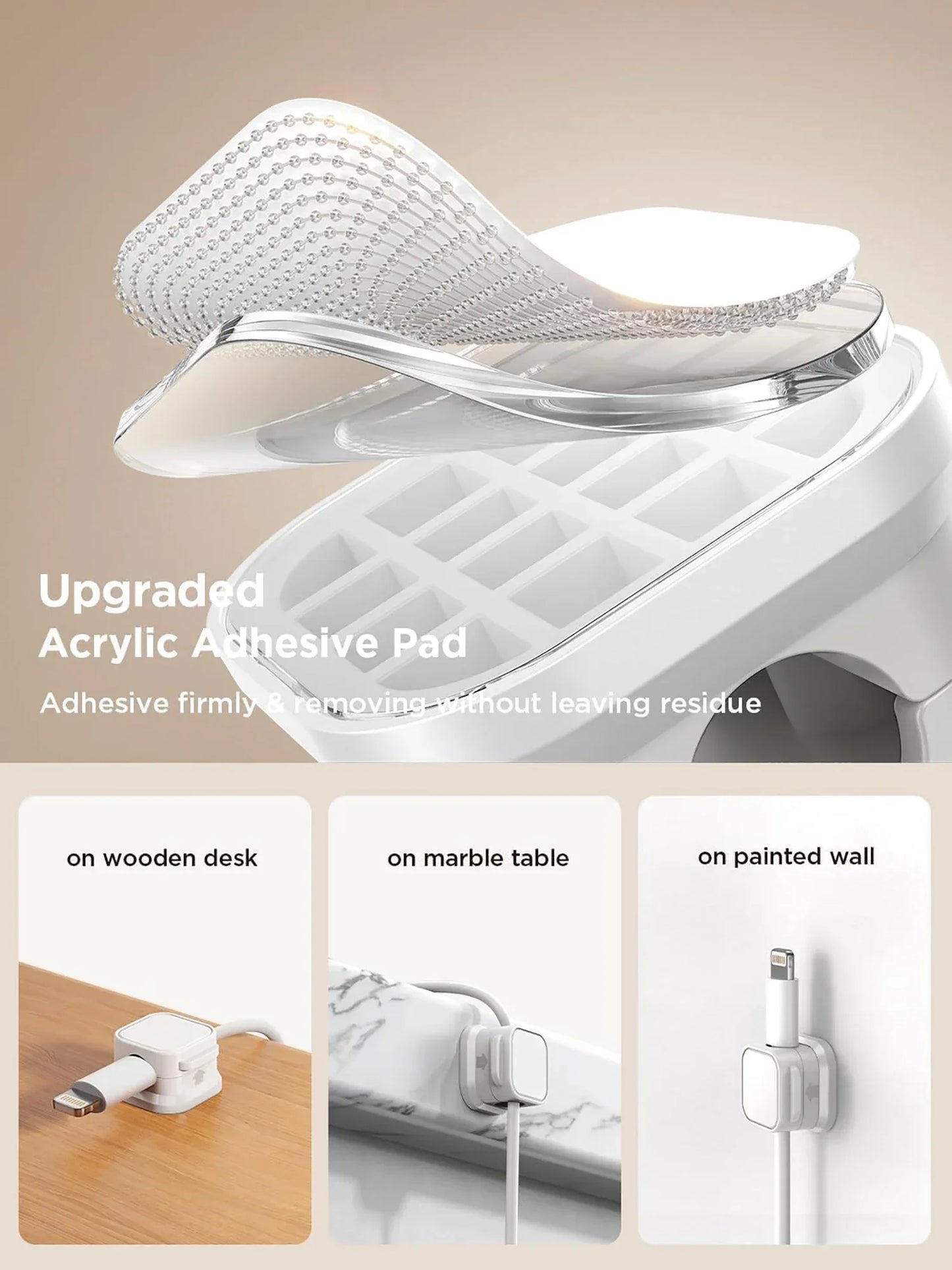 Adhesive Cable Clips — Cord Holder for Desk, Car & Wall