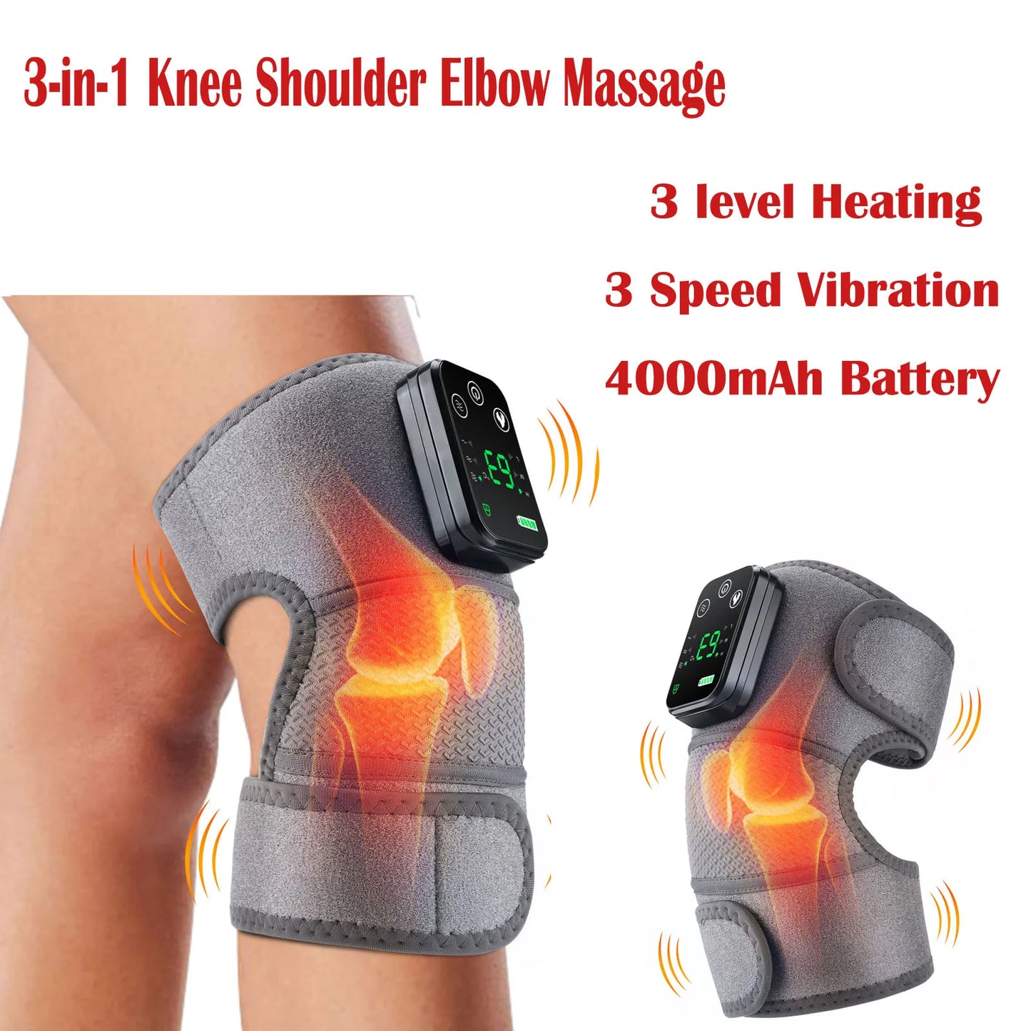 3-in-1 Heated Knee & Shoulder Massager Wrap — Vibration + Heat for Joint Pain Relief