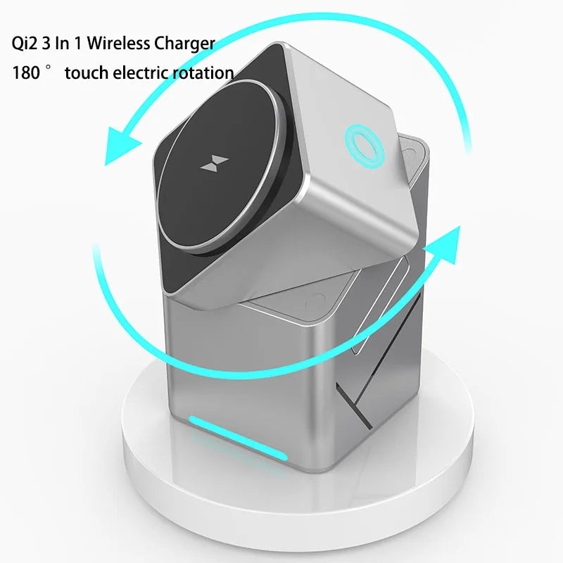 Qi2 3-in-1 Magnetic Wireless Charging Stand — 15W Fast Charger for iPhone, Apple Watch & AirPods