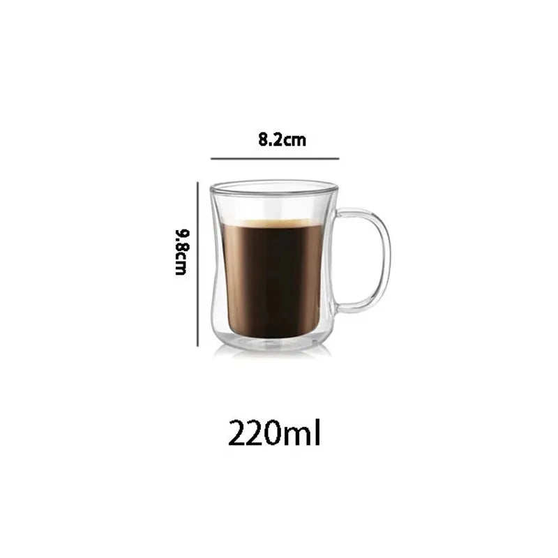 Double Wall Glass Coffee Mug with Handle — Hot & Cold Beverages, 220–400ml